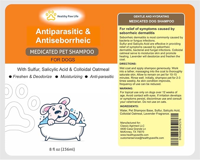 Antiparasitic & Antiseborrheic Dog Shampoo (16 oz)