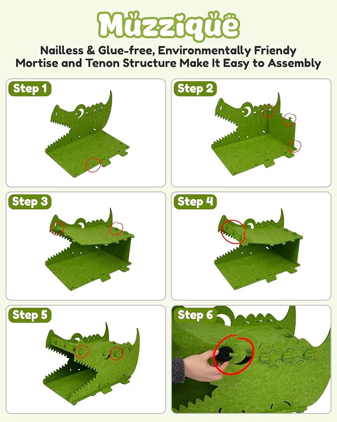 Cat House, Muzzique Cute Crocodile Felt Pet Nest, for Indoor Cats & Small Dogs, Removable Washable Kitten Playhouse, Large Peekaboo Kitty Cave, Enclosed Puppy Bed, Scratch/Sleep Dog Cube Furniture