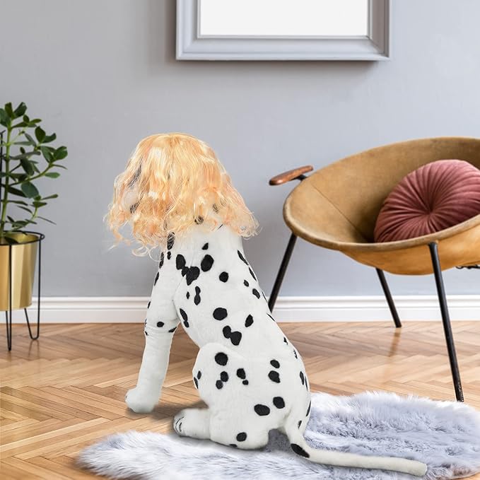 Funny Dog Cat Cosplay Wig for Halloween, Christmas, Parties, Festivals - Pet Wigs for Small, Medium and Large Dogs (Long Blonde Curly Hair)