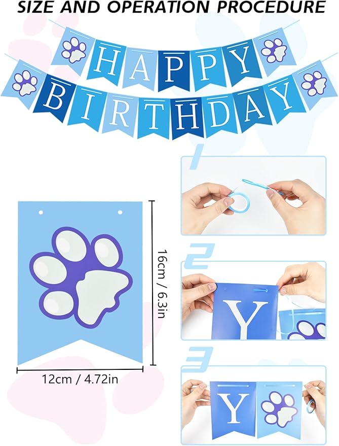 Niura Dog Birthday Party Supplies - Pet Hat, Bandana Scarf, Cute Bow Tie, Happy Birthday Banner, Paw Balloons, Numbers - Doggie Birthday Decorations for Small & Medium Dogs - Blue