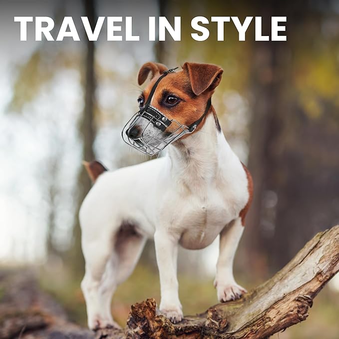 BRONZEDOG Dog Muzzle Wire Basket Metal Mask for Small, Medium and Large Dogs, Breathable, Dog can Drink, Adjustable, Padded, Training, Prevents Biting (Size 2: Jack Russell Terrier)