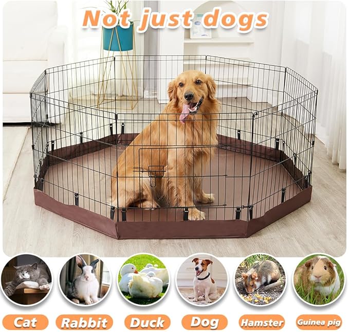 PJYuCien Dog Playpen Bottom Pad,Fits 24 Inch 8 Panels Regular Octagon Metal Exercise Pet Pen,Elastic Buckles Connections,Brown (Note:Fence Not Included)