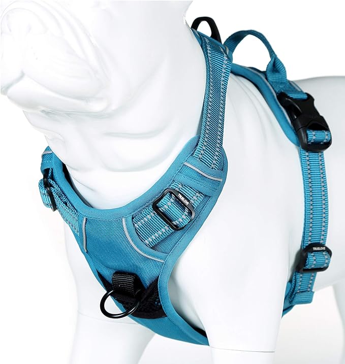 Soft Front Dog Harness .Best Reflective No Pull Harness with Handle and 2 Leash Attachments