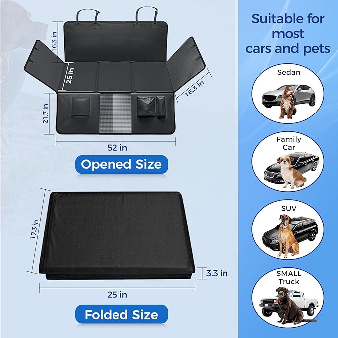 Back Seat Extender for Dogs - PU Leather Dog Car Seat Cover for Back Seat with Hard Bottom - 100% Waterproof, Scratch-Proof and Anti-Slip Dog Hammock for Cars and SUVs (Holds 400 lbs)