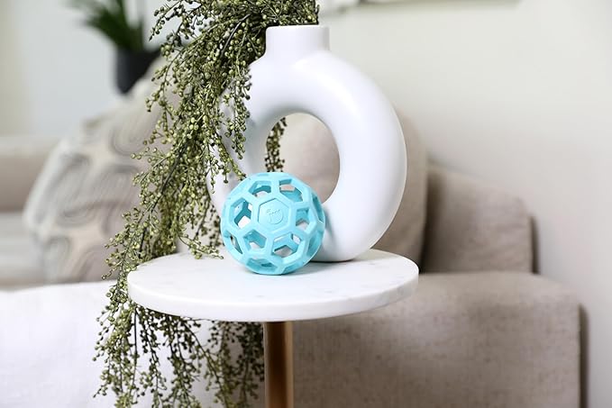 JW Pet HOL-ee Roller™, Dog Toy Puzzle Ball, Natural Rubber, Small (3 Inch Diameter), Blue