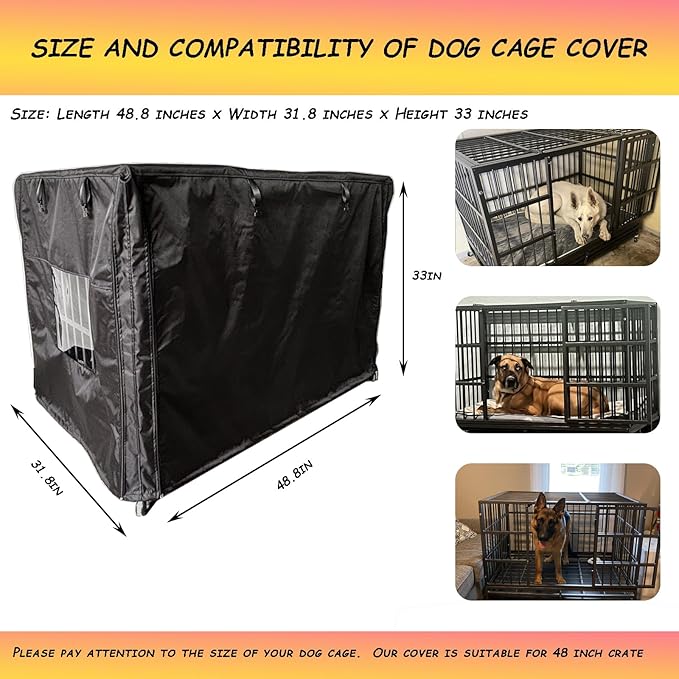 XCZ Heavy-Duty Dog cage Cover, Fully Open Design and Transparent Windows, Suitable for 48-inch Dog Cages and crates. Black