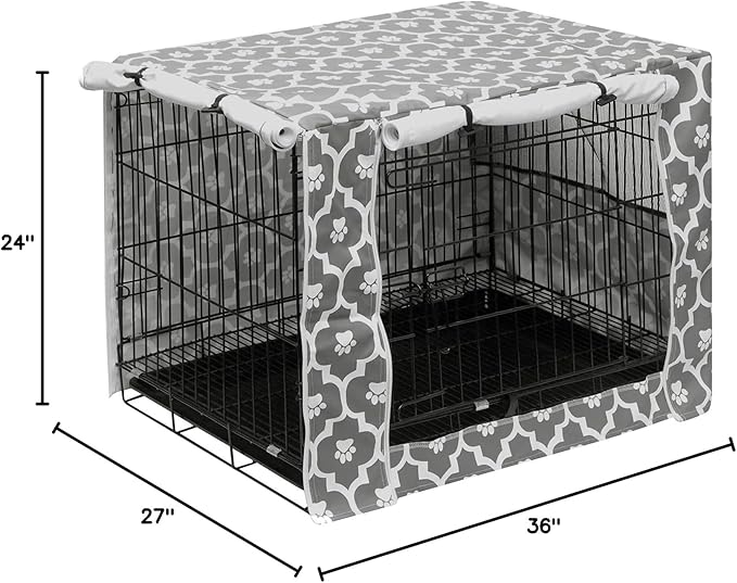 Dog Crate Cover Kennel Dogs Covers fits Small Medium Large crates cage Heavy Nylon Waterproof soundproof Indoor Outdoor - Cover only - Gray paw - 36 inch