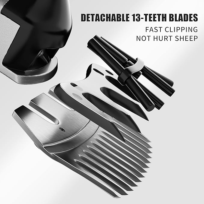500W Cordless Sheep Shears, Professional Electric Sheep Shearing Clippers with 2 PCS Rechargeable 2 Ah Lithium Battery, Heavy Duty Animal Clippers for Alpacas Goats Cattle Farm Livestock Pet