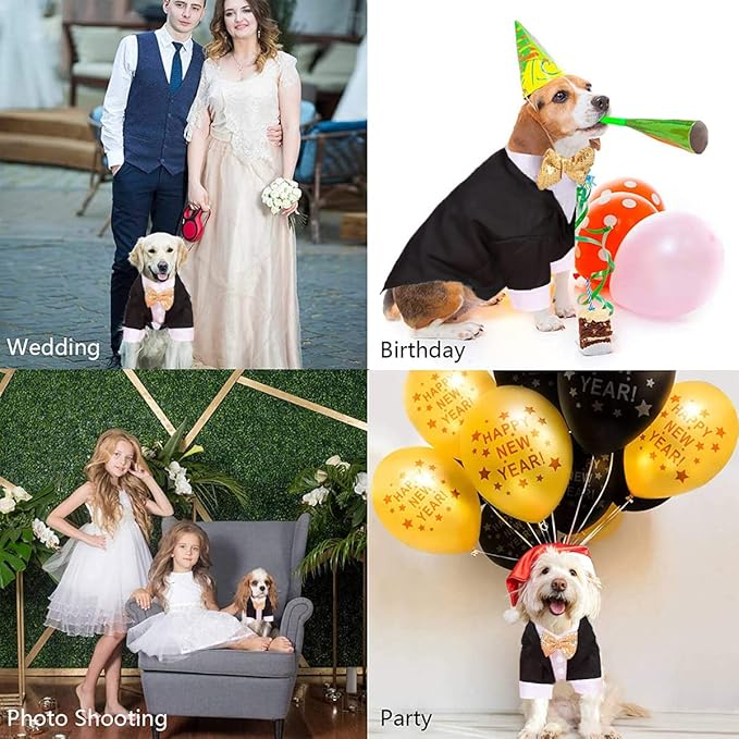 Dog Tuxedo, Formal Pet Clothes Shirt Costume Wedding Attire Party Bow Tie Suit, Pet Outfit for Small Medium Large Dogs Cats, Halloween Pet Costumes Birthday Puppy Clothing Christmas Apparel (L)