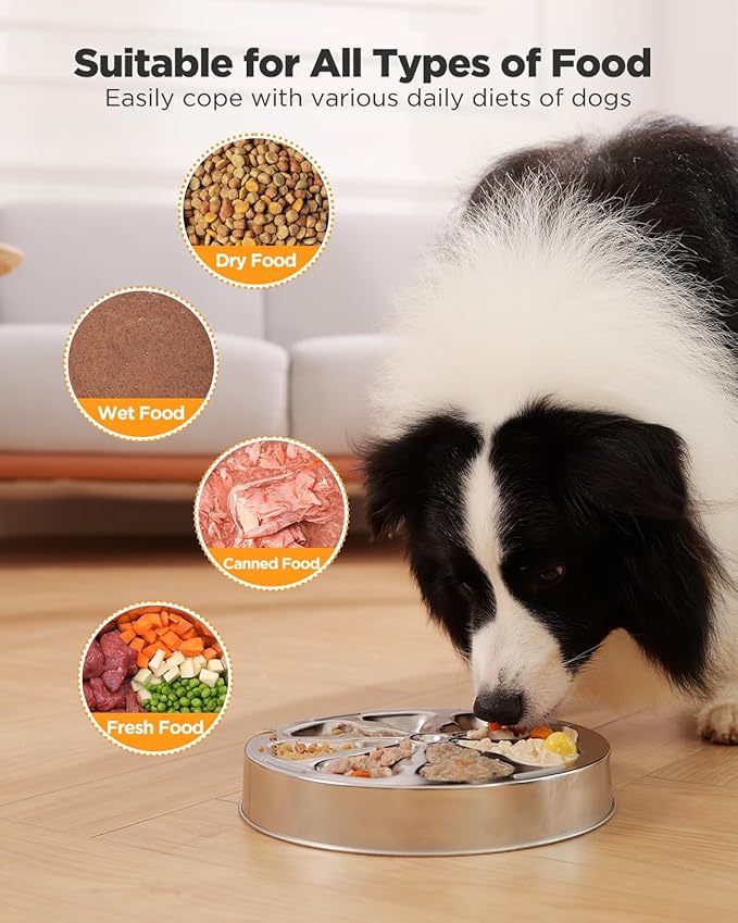 Slow Feeder Dog Bowls - Stainless Steel Non-Slip Metal Slow Feeding Bowl Suitable for Dry, Wet, or Raw Food, 5 Cups Large Capacity, Double-Sided Design Ideal for All Dog Sizes