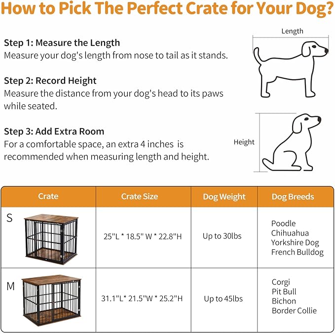 Made4Pets Dog Crate Furniture Dog Kennel Indoor Decorative Wood Dog Cage, 31”L x 21.6”L x 25.3”H, Brown