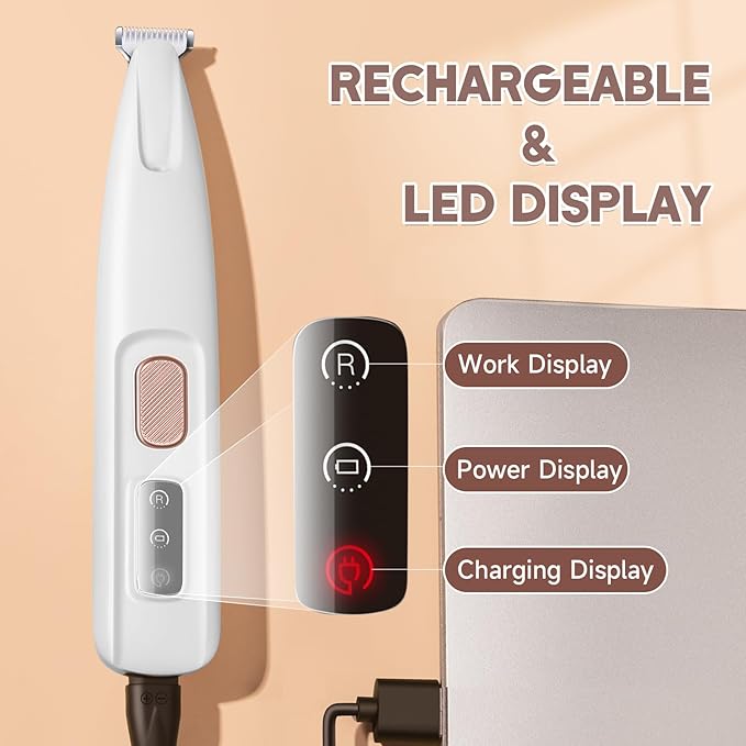 Dog Paw Trimmer with LED Light, Paw Trimmer for Dogs Electric, Pet Hair Clippers Rechargeable Low Noise, Grooming Shaver for Cat's Eyes Face Ears Feet, Fully Waterproof (White)