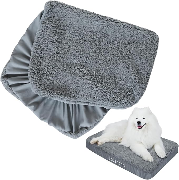 Dog Bed Covers Soft Plush Replacement Washable, Waterproof Dog Bed Liner Grey, Dog Mattress Cover, Pet Bed Cover 54x44 Inches, for Dog/Cat, Cover Only