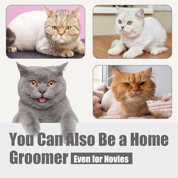 Goood Cat Grooming Kit - Cordless Cat Clippers for Long & Matted Hair, Low Noise Paw Trimmer, Quiet Pet Hair Clippers (Gray)