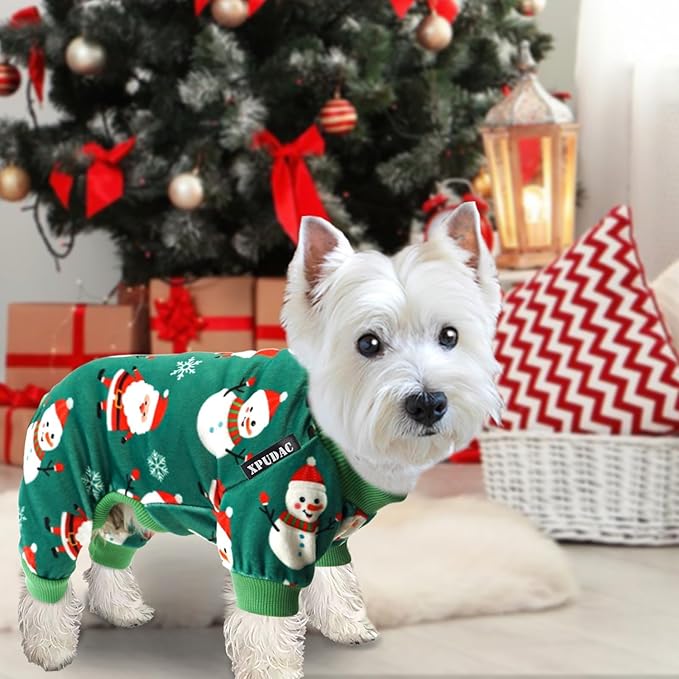 XPUDAC 4 Pieces Dog Pajamas for Small Dogs Pjs Clothes Puppy Onesies Outfits for Doggie Christmas Shirts Sleeper for Pet