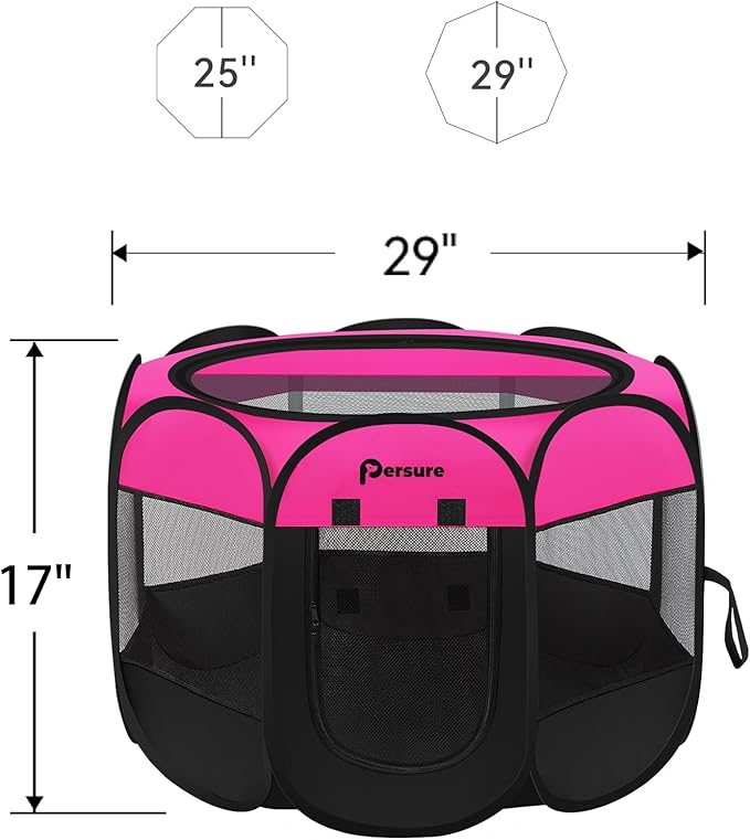 Dog Cat Playpen Indoor Outdoor for Puppy Pet Dog Cat Travel, Dog Enclosure Tent Crates Cage for Recovery After Surgery, Portable Pop Up Dog Kennel with Carrying Case (Rosy, Small)