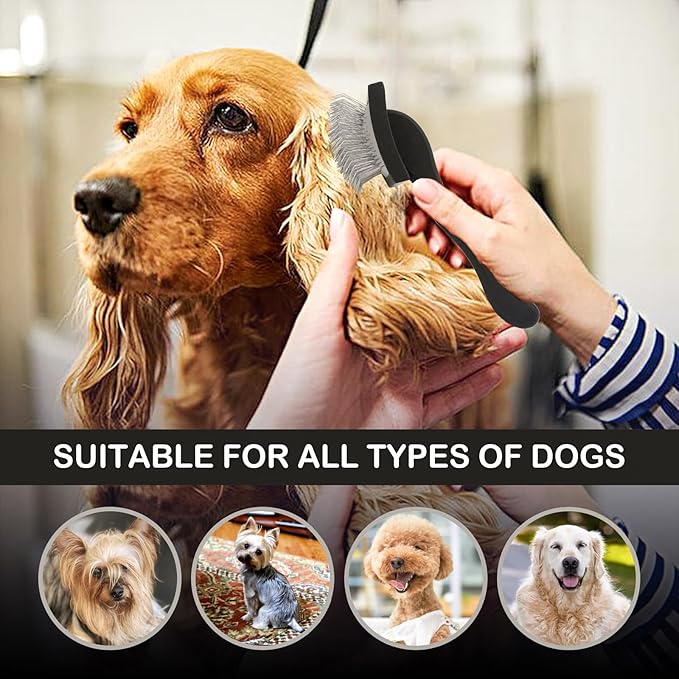 Black Slicker Brush for Goldendoodles, Labradoodles, Poodles - Grooming Kit for Medium & Long Haired Dogs