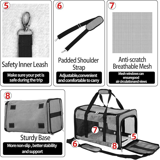 Soft Sided Cat/Dog Carrier,Collapsible Mesh Pets Travel Carriers for Pet/Puppy with Shoulder Strap & Removable Mat,Top Load Small Dogs/Cats Carry Bag Up to 25 Lbs(Grey - L)