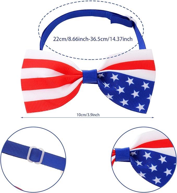4th of July Dog Outfit, Patriotic Dog Top Hat and Bow Tie Collar Set, Pet Independence Day Costume Accessories for Dogs Cats Puppy