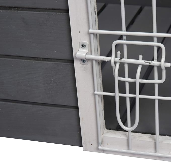 PawHut 31" L Wooden Decorative Dog Cage Kennel Wire Door with Lock Small Animal House with Openable Top Removable Bottom Grey