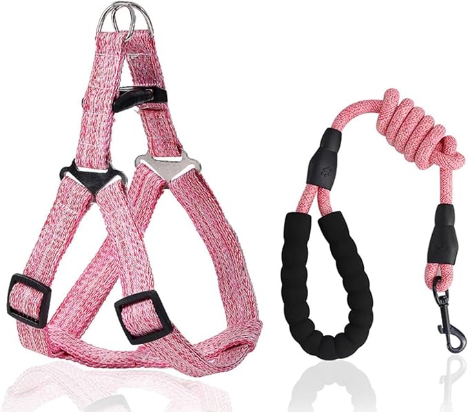 Dog Harness and Leash Set, No Pull Soft Mesh Pet Harness, Adjustable Puppy Vest for Small Medium Large Dogs (Pink, S)