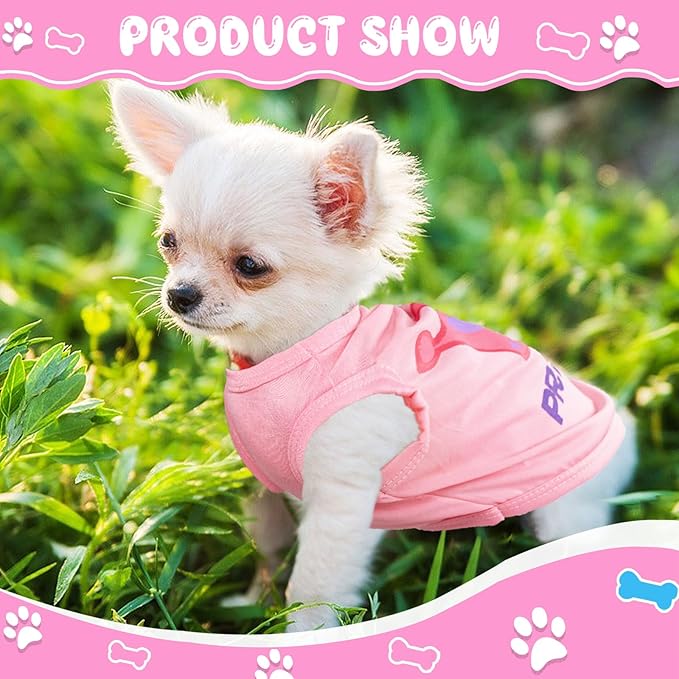 4 Pieces Dog Clothes for Small Dogs Girl Summer Soft Puppy Shirt Cute Chihuahua Teacup Dog Clothes Female Dog Shirts Breathable Pet Clothing Pink Girl Doggie Clothes (XX-Small)