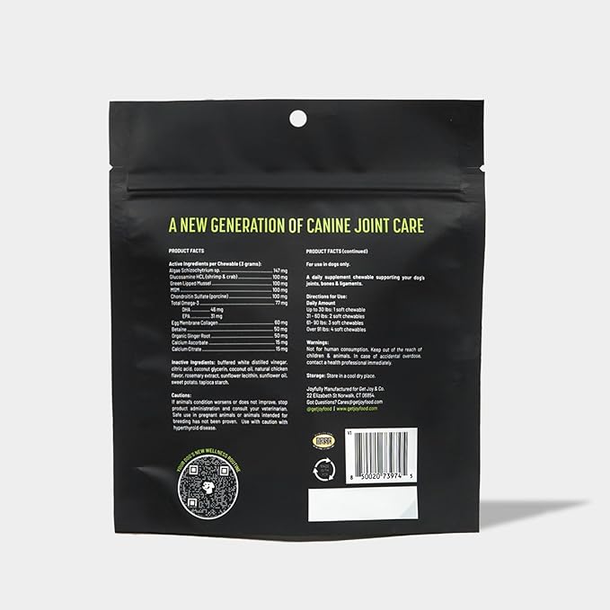 Get Joy Joint+ Hip & Joint Care Dog Supplement Chews, 90 Soft Chews, Chicken Flavor, Supports Joint & Mobility Health, with Green Lipped Mussels, PhD Animal Nutritionist Formulated, Produced in USA