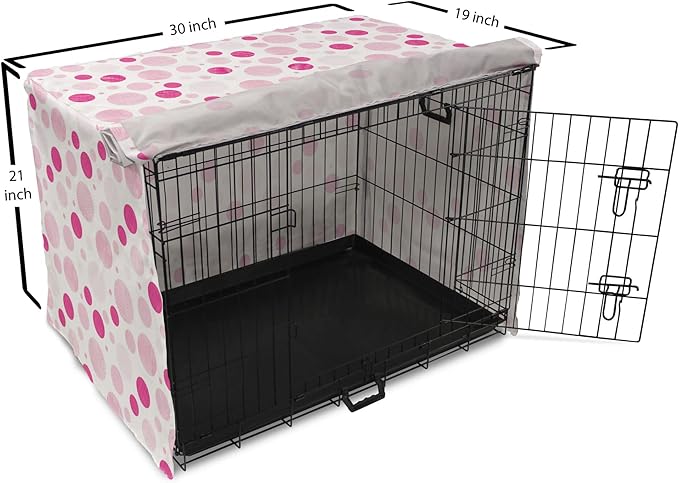 Ambesonne Abstract Dog Crate Cover, Pastel Circles Geometric Round Ovals with Hand Drawn Wavy Stripes, Easy to Use Pet Kennel Cover for Cats & Medium Dogs, 30 Inch, Magenta Pale Pink
