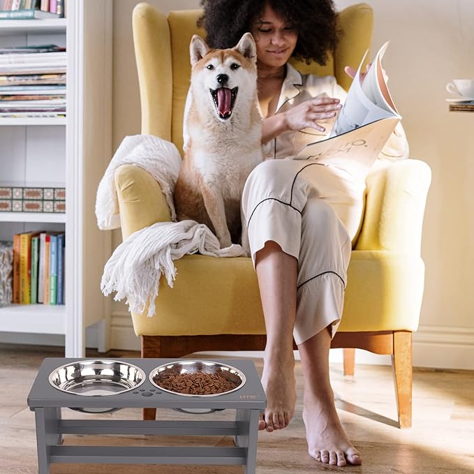 HTB Elevated Dog Bowls,Raised Dog Bowl Stand with 2 Stainless Steel Bowls,Elevated Raised Dog Bowls for Large Medium Small Sized Dogs