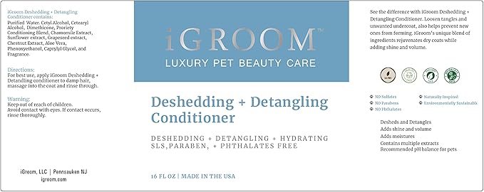 iGroom Dog Shampoo + Dog Conditioner Groomers Bundle - Deshedding & Detangling Shampoo and Conditioner, Luxury Pet Beauty Care, Loosen Tangles + Unwanted Undercoat, Adds Shine + Volume, 16 oz