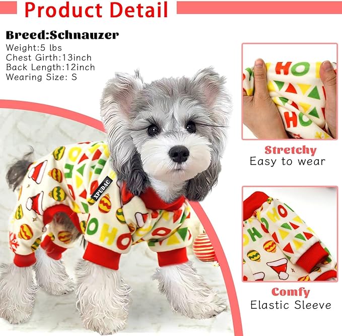XPUDAC 4 Pieces Dog Pajamas for Small Dogs Pjs Clothes Puppy Onesies Outfits for Doggie Christmas Shirts Sleeper for Pet