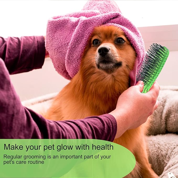 Dog Grooming Bath Brush, Pet Instant Detangler Pin Brushes, Soft Silicone Shampoo Soothing Comb for Wet Dry Long Short Haired Small Dogs & Cats Massaging, Deshedding Shower Scrubbing,Green