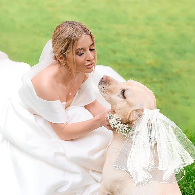 Dog Bow Veil, Pet Wedding Veil with Clip White Dog Wedding Veil Dres Handmade Dog Bride Headwear Costume Small Dog Wedding Outfit Hair Accessories for Birthday Wedding Party Decorations