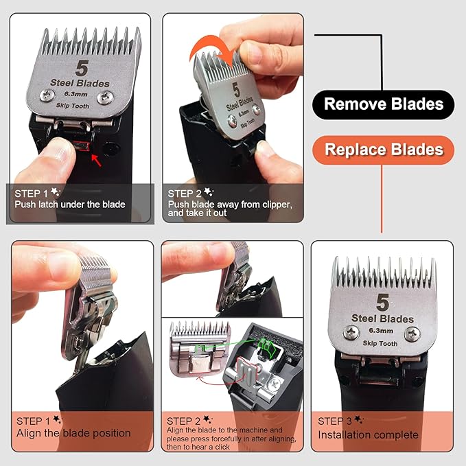 7 Skip Tooth Detachable Pet Dog Grooming Steel Blades,Compatible with Andis,Oster A5,Wahl KM10 Series Clippers,Cut Length 1/8-Inch (3.2mm) ,3 Pack