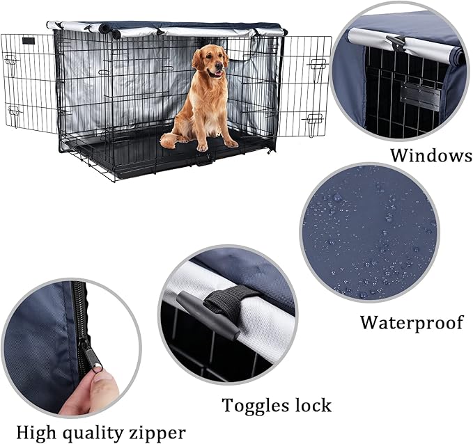 Senmortar Double Door Dog Crate Cover Wire Dog Cage Cover Waterproof Durable Lightweight 420D Polyester for Pet Crates Dark Blue 54 inches