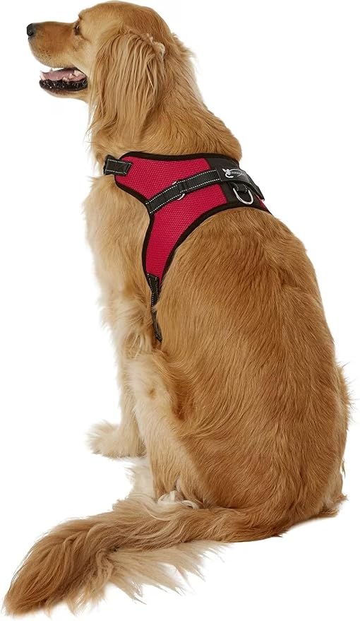 No Pull Reflective Adjustable Dog Harness with Handle- Comfortable Soft All Weather Mesh, Easy On Puppy Harness for Small Medium and Large Dogs (Red) Large