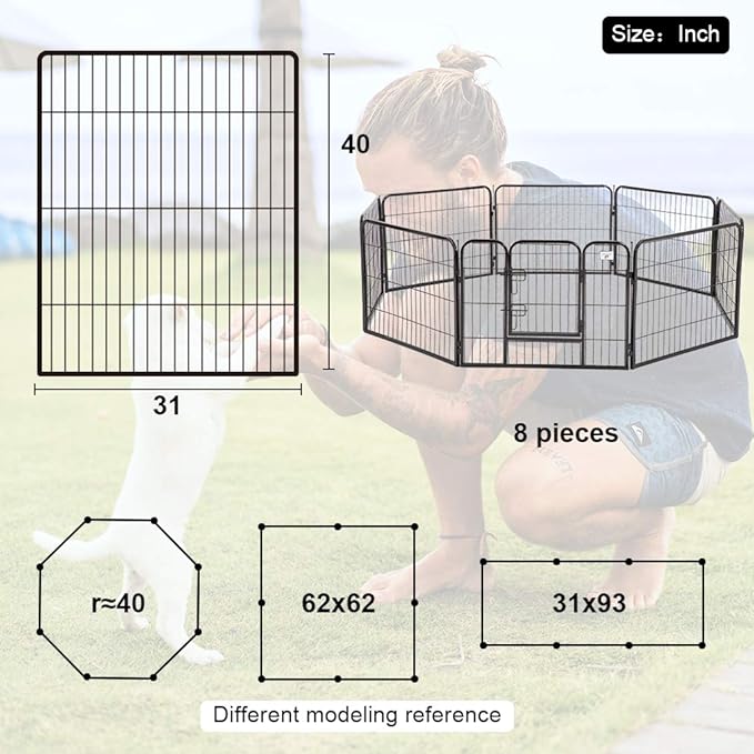 BestPet Dog Pen Extra Large Indoor Outdoor Dog Fence Playpen Heavy Duty 8 Panels 40 Inches Exercise Pen Dog Crate Cage Kennel Black