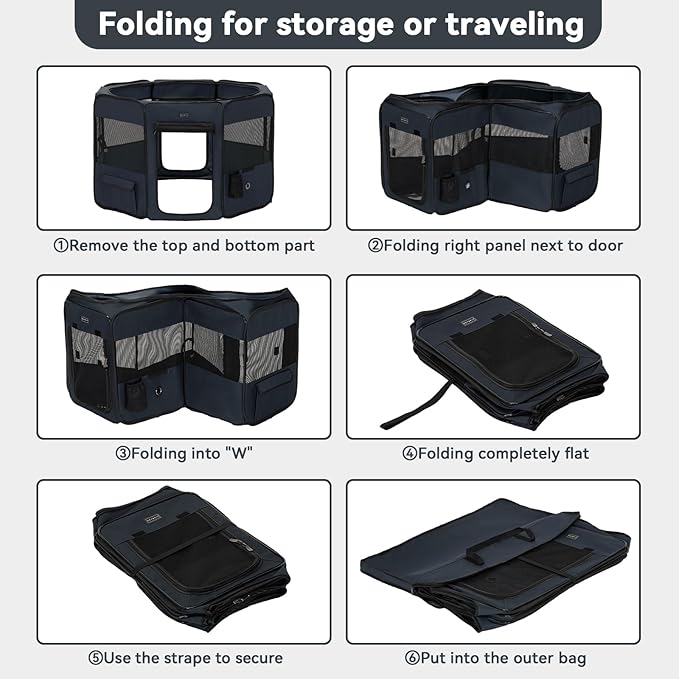 Petsfit 45.5" Dog Playpen with Dual Zipper Doors –Sturdy Foldable Pet Playpen for Large & Medium Dogs with Removable Mesh Top and Leakproof Bottom