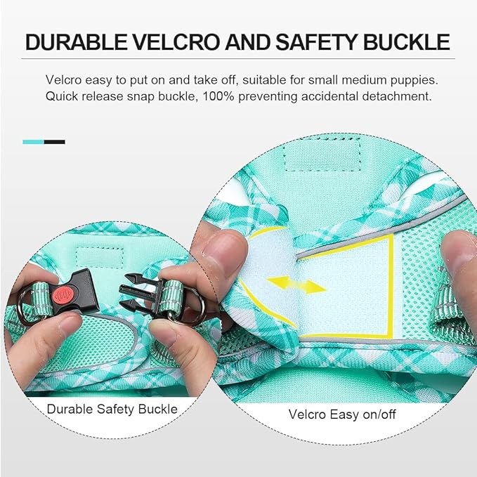 Mercano Soft Mesh Dog Harness and Leash Set, No-Chock Step-in Reflective Breathable Lightweight Easy Walk Escape Proof Vest Harnesses with Safety Buckle for Small Medium Dogs, Cats (Light Green, S)
