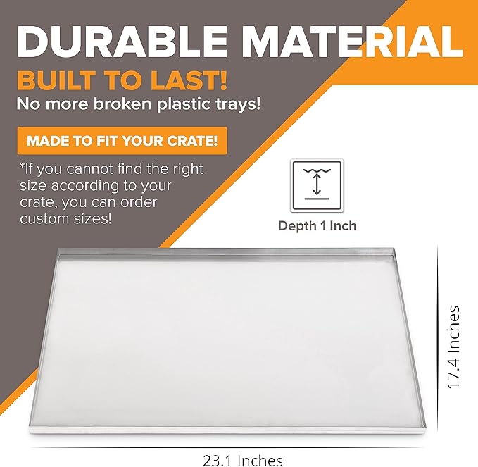 23.1" X 17.4" Metal Replacement Dog Crate Pan Chew Proof Crack Proof Pet Kennel Tray Central Dog Training Crate Pan Pet Supplies, Stainless Steel, 1" H