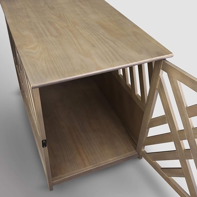 Casual Home Wooden Lattice Pet Crate, End Table, Taupe Gray