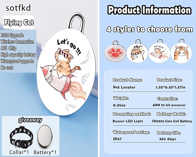 Cat Tracker-Airtag Cat Collar-GPS Tracker for Cats-Android Airtag-Pet Tracker| Android and iOS Universal | No Monthly Fee | No Charging Required | Waterproof | Works with Any Collar