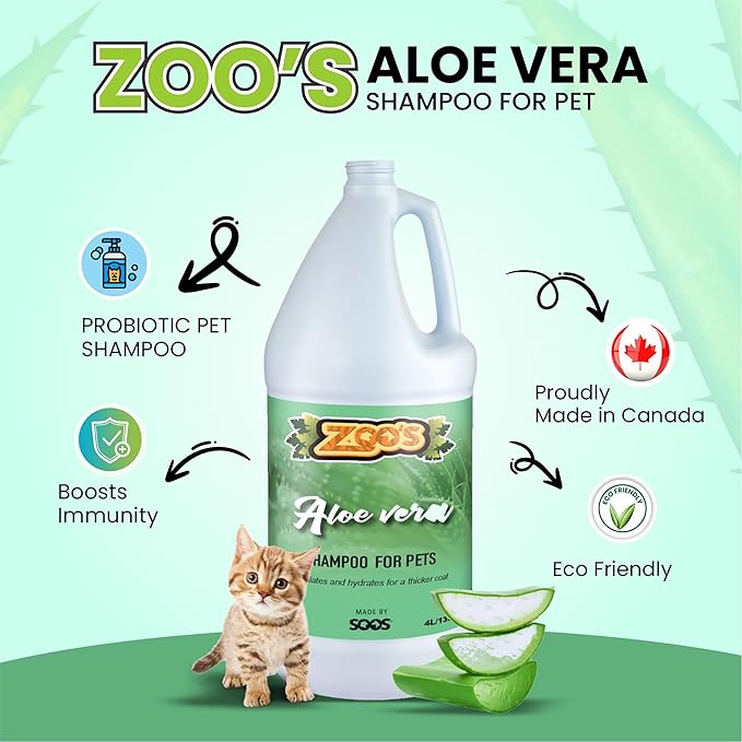 Zoo’s Aloe Vera Pet Shampoo Moisturize Skin Fast Absorbing Reduce Odors for Dog and Cat (4L / 1.32 gal)