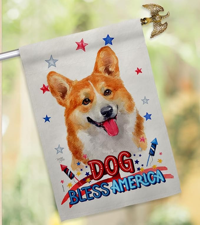 Breeze Decor Patriotic Fawn Corgi House Flag Eagle Set Dog Puppy Spoiled Paw Canine Fur Pet Nature Farm Animal Creature Decoration Banner Small Garden Yard Gift Double-Sided, Made in USA