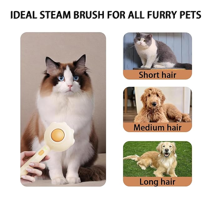 3-in-1 Steam Brush For Cats,Indoor Dog Grooming Shedding Defur Comb,For Long And Short Haired Pets Spray Hair Removal Comb – Includes Cleaning Waterless Shampoo
