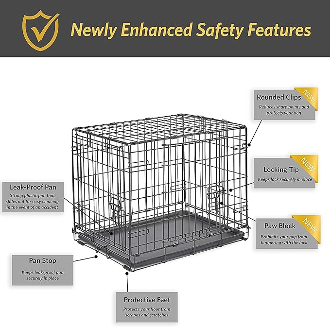 New World Newly Enhanced Double Door New World Dog Crate, Includes Leak-Proof Pan, Floor Protecting Feet, & New Patented Features, 24 Inch