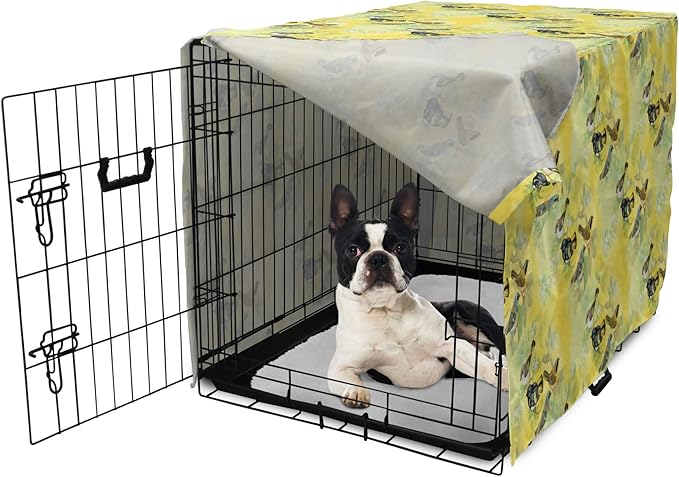 Ambesonne Bird Dog Crate Cover, Little Birds on Spring Branches in Watercolor Style Repetitive Pattern, Easy to Use Pet Kennel Cover for Small Dogs Puppies Kittens, 18 Inch, Yellow and Multicolor