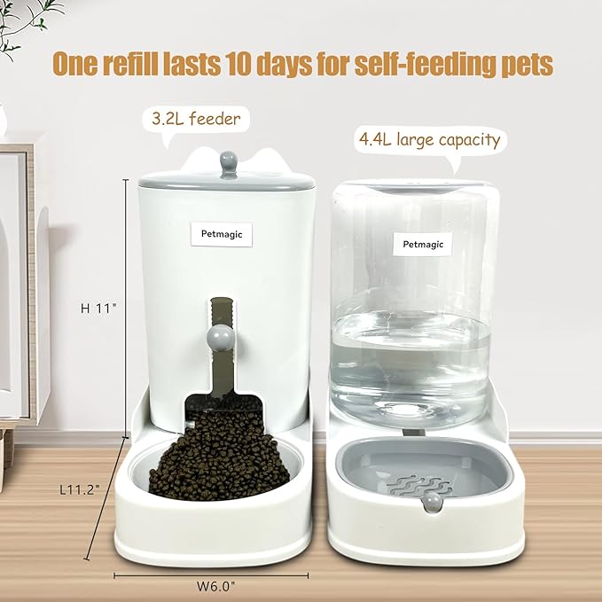 Automatic cat Feeder by Petmagic is a 4.4L Large-Capacity cat Food and Water Bowl Set. This Two-Piece Set is Suitable for pet Feeding, Including Small and Medium-Sized Dogs, Kittens.