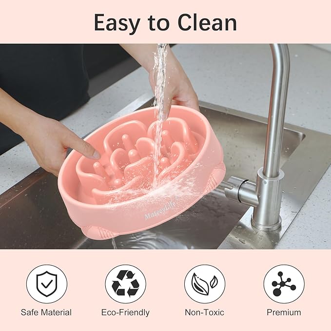 MateeyLife Large Slow Feeder Dog Bowls 2PCS, Anti-Choking Puzzle Dog Food Bowls, Anti-Slip Interactive Feeding Slow Down Eating, Bloat Stop Maze Dishes for Large Breeds 4 Cups Pink&Purple