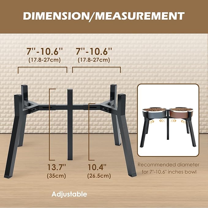 Raised Dog Stand for Extra Large and Large Breeds, Adjustable Width 7-10.6", 13.7" Tall Food & Water Holder (2-IN-1 Design, Bowl Not Included)